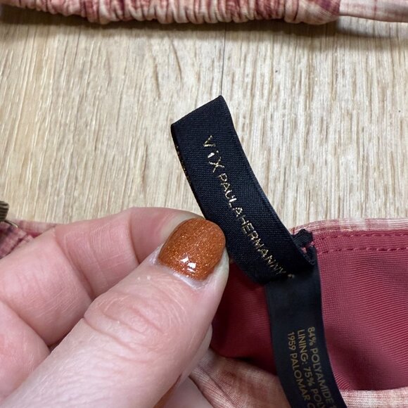 Vix Paula Hermanny Plaid Brazilian Triangle Bikini Set Burgundy Pink XS - Picture 8 of 10